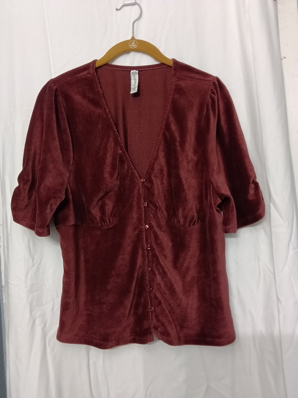 American Rag Velvet Button-Down Top - Deep Wine